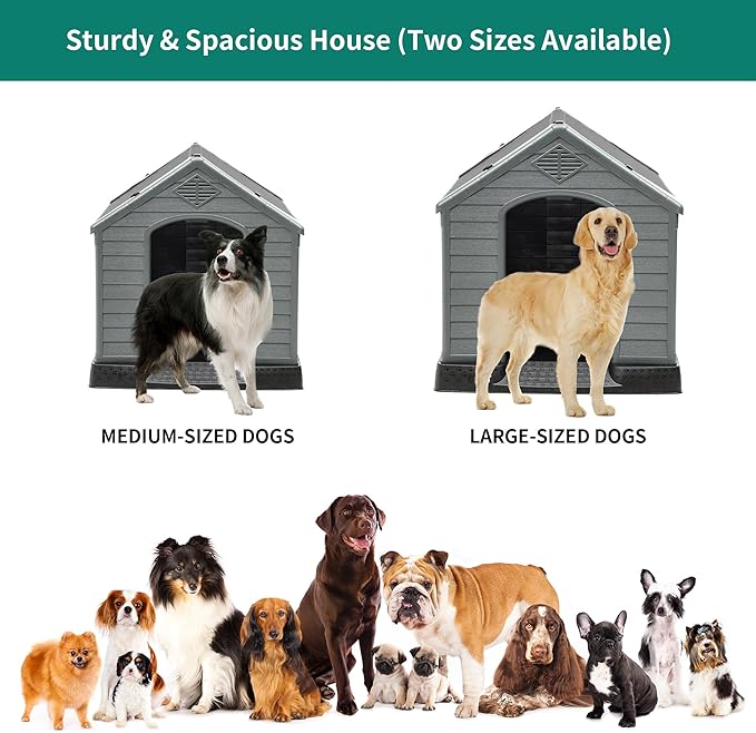 YITAHOME Large Plastic Dog House Outdoor Indoor Doghouse Puppy Shelter Water Resistant Easy Assembly Sturdy Dog Kennel with Air Vents and Elevated Floor