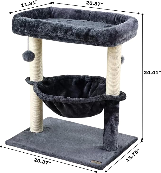 24-inch Cat Tree for Indoor Cats & Kittens – Multi-Level Cat Tower with Hammock & Scratching Post – Sturdy Perch for Large Cats – Space-Saving Small Cat Bed (Dark Gray)