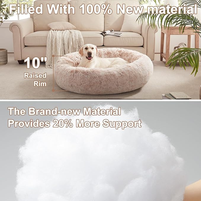 45 inches Donut Dog Bed for Extra Large Dogs,Calming Fluffy Round Jumbo Pet Bed with Removable & Washable Cover, Fits up to 150 lbs Pets (Brown,XL)