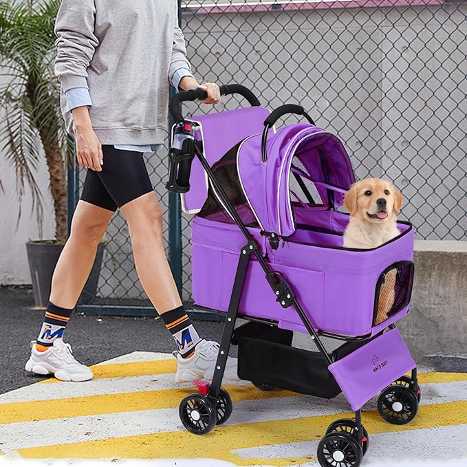 3 in 1 Pet Dog Stroller for Small Medium Dogs 10-50 lbs, Foldable Cat-Strollers for 2-Cats with Removable Carrier, Pet-Strollers for Cats with Storage Bag, Small Puppy-Stroller, Dog-Cart (Pink)