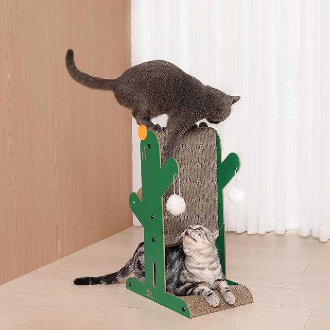 Cat Scratching Post, 4-in-1 Cat Scratcher and Cardboard Scratching Post with Toys and Plush Ball for Indoor Outdoor Cats,Protecting Furniture with Catnip, Large