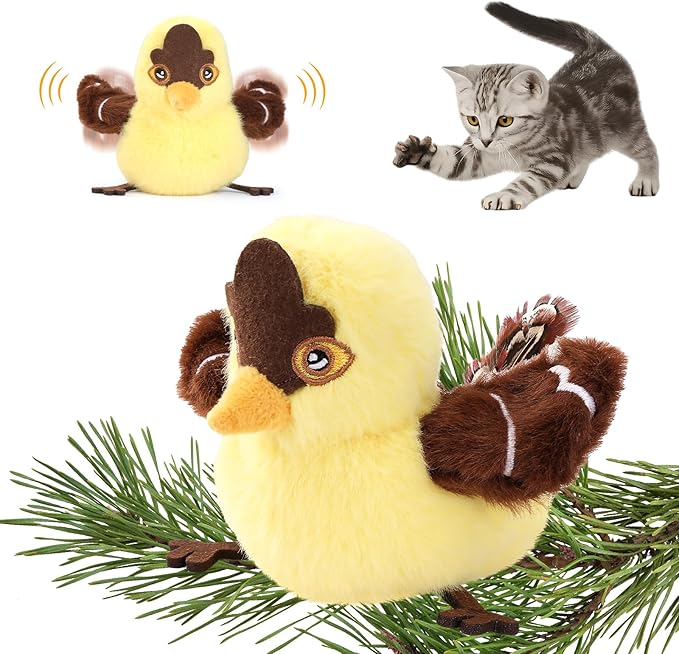 Rechargeable Cat Toys Flapping Bird,Touch-Activated Interactive Toy with Lifelike Chirp for Indoor Cats & Kittens Exercise (Goldfinch