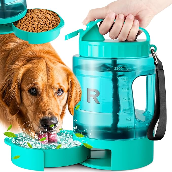 Portable Dog Water Bottle Bowl - 77 oz Travel Water Bowl Dispenser for Dogs Leak Proof, Suitable for Large Pet Drinking, A Must Have for Outdoor, Camping, Walking, Beach Other Scenes (Light Green)