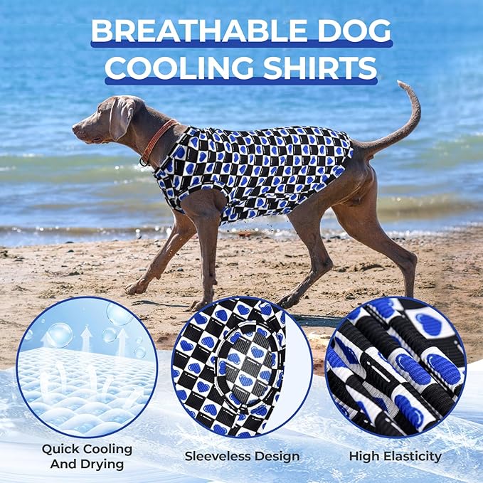 Dog Cooling Vest, Quick Dry Dog Summer Clothes Pet Vest Puppy Shirts, Sleeveless Dogs Cooling T-Shirts for Small Medium Large(Red Heart+Blue Heart, S)