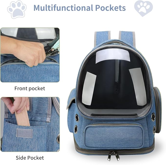 Cat Backpack Carrier for Cats and Small Dogs, Breathable Cat Bubble Backpack, Airline Approved Pet Travel Carrier for Hiking Camping Outdoor(Blue)