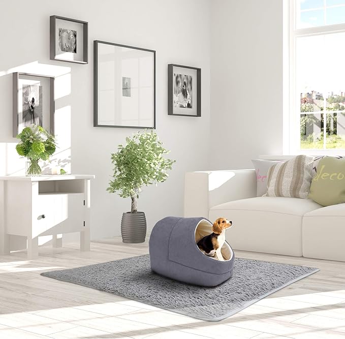 GOOPAWS Cat Cave for Cat and Warming Burrow Cat Bed, Pet Hideway Sleeping Cuddle Cave (Grey-2)