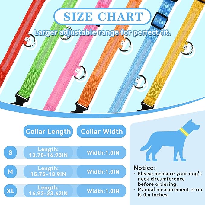 LED Light Up Dog Collar Rechargeable Waterproof, Glow in Dark Dog Collar, Lighted Dog Collars for Night Walking Charging USB, Safety for Small Medium Large Dogs (M, Blue)