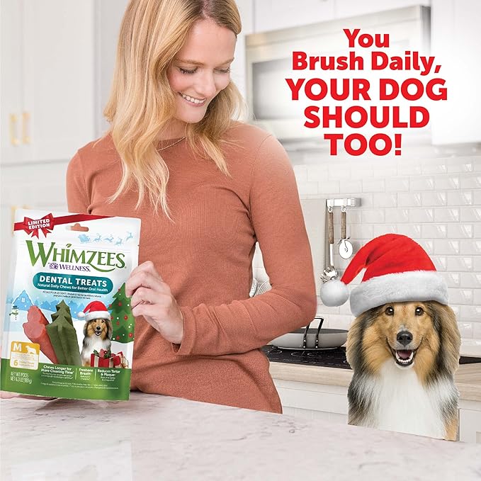 WHIMZEES Wellness Holiday Dog Dental Treats, Natural Chews, for Dogs, Size Medium Stick, (6 Count)