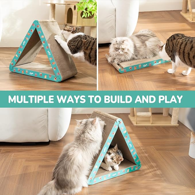 CATISM Cat Scratcher Cat Scratching Board - Foldable - Triangle, 6 Usable Sides Scratchers for Indoor Cats, Durable Recyclable Cats Cardboard Vertical(Pack of 3)
