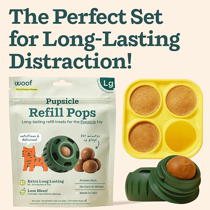 WOOF Starter Pack - Interactive Dog Toys for Boredom - Dog Treat Molds Silicone - Chicken-Flavored Healthy Treats for Dogs - Pupsicle Doggy Enrichment Toy - for Large Pups - 25-75 lbs