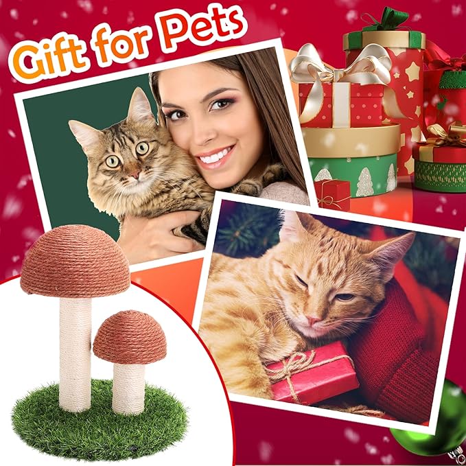 PowerKing Mushroom Cat Scratching Post, 15 x12 Inches Claw Scratching Post for Kitty, Natural Sisal Cat Scratchers Pole, Cat Interactive Toys, Cat Tree Tower (Brown)