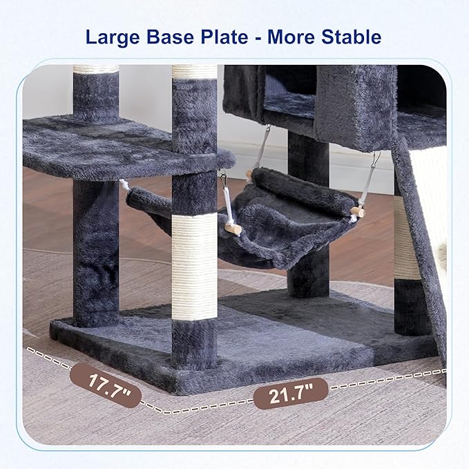 Cat Tree for Indoor Cats, 71'' (180cm) Multi-Level Cat Tower for Large Adult, Sturdy Cat Tree House with 2 Scratching Boards 7 Posts, 2 Plush Perches/Condos, Hammock, Smoky Gray GCT032G