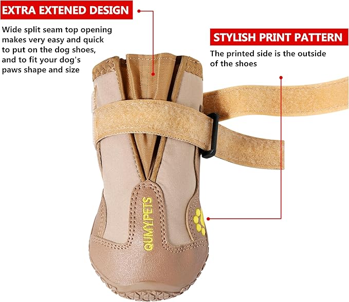 QUMY Dog Shoes for Large Dogs, Medium Dog Boots & Paw Protectors for Winter Snowy Day, Summer Hot Pavement, Waterproof in Rainy Weather, Outdoor Walking, Indoor Hardfloors Anti Slip Sole Khaki 5