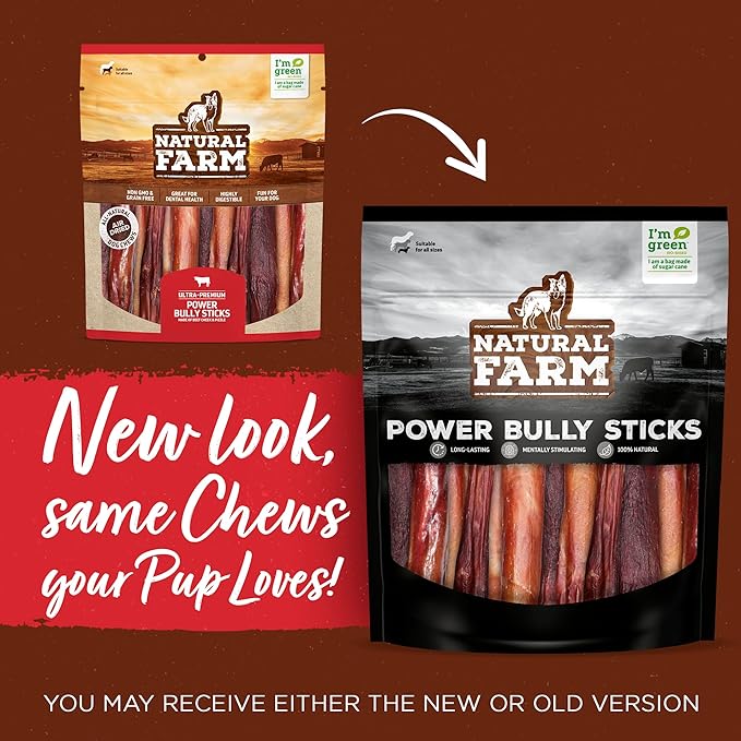Natural Farm Power Bully Sticks Dog Chews (12”, 12-Pack), 2-in-1 Power Chews: Premium Beef Cheek Wrapped in Beef Pizzle, Double Chewing Time, Great Dog Dental Treats, for Small, Medium & Large Dogs
