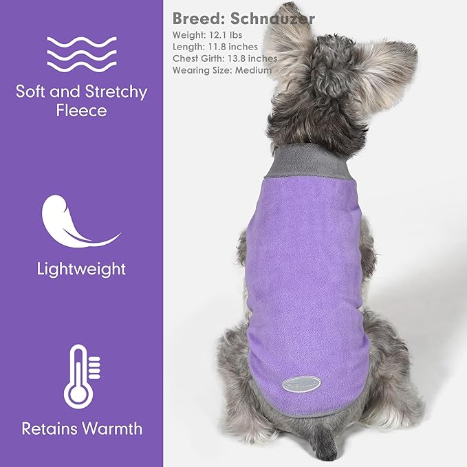 cyeollo 2 Pack Fleece Dog Sweater Pullover Dog Sweatshirt Reflective Lightweight Clothes for Small Dogs Girl Pet Apparel Purple, Grey, M