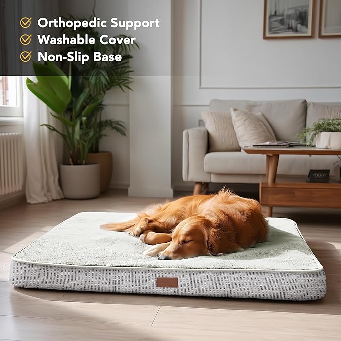 Deconovo Orthopedic Dog Bed for Medium & Large Dogs – Supportive Memory Foam with Washable Cover, Non-Slip Base – Comfort for Senior, Arthritic & Active Pets, White, 30" Lx20 Wx3 Th
