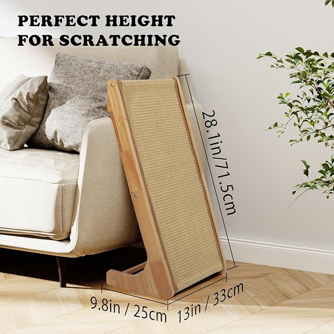 Sisal L Shaped Cat Scratcher - 28 Inch Cat Scratch Ramp for Indoor Cat use,Vertical Cat Scratching Post,Wooden Climbing Kitten/Cats Furniture(L Shape)