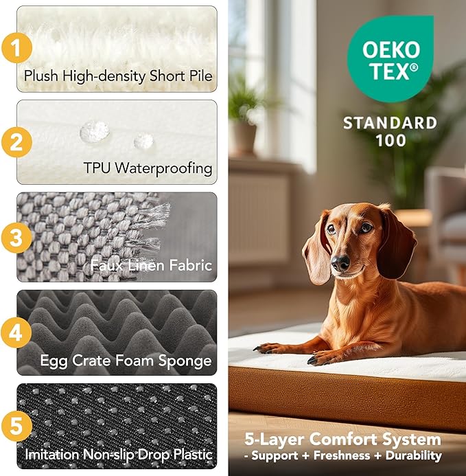 Deconovo Orthopedic Dog Bed for Medium & Large Dogs – Supportive Memory Foam with Washable Cover, Non-Slip Base – Comfort for Senior, Arthritic & Active Pets, White and Orange Side, 44" Lx32 Wx3 Th
