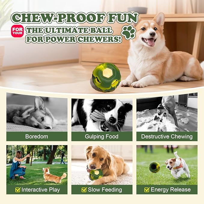 5-in-1 Dog Enrichment Toy – Bite & Brush Freeze Ball, Dog Toys, Interactive Chew Toy for Large Aggressive Chewers (25-85 lbs), Freezable Bone for Dogs, Homemade Treat Dispenser (Green, Large)