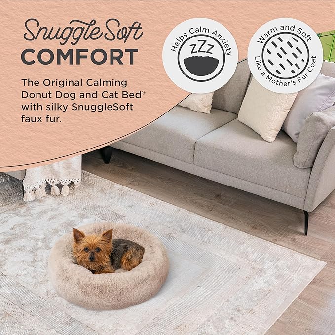 Best Friends by Sheri SnuggleSoft Faux Fur Calming Donut Bed for Small Dogs and Cats, Brown, Extra Small, 18" x 18"
