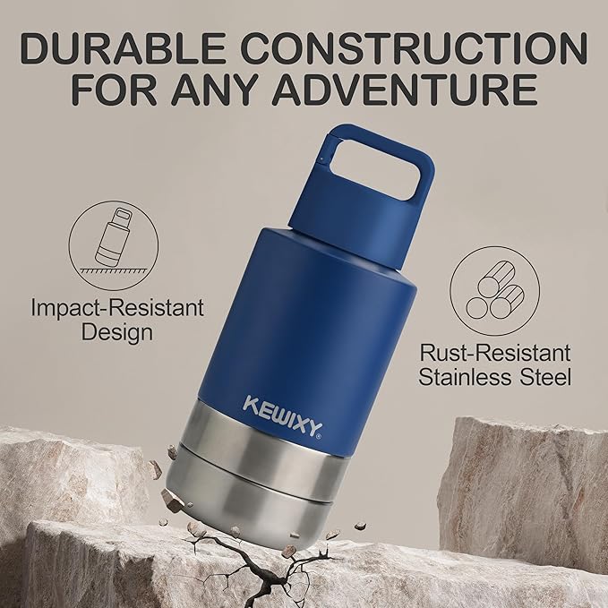 Insulated Dog Travel Water Bottle with Detachable Bowls, 3 in 1 Portable Dog Water Bottle Dispenser, Dog Accessories for Walking, Hiking, Camping, Outdoor (Navy Blue, 32 Oz)