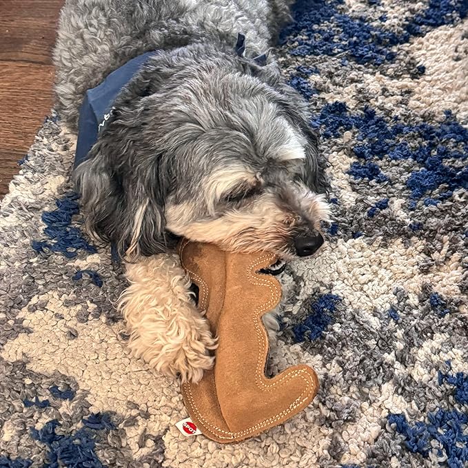 SPOT Dura-Fused Leather Squirrel Dog Toy – Real Leather & Jute Fabric, Double-Stitched & Durable, Soft Stuffed Squeaky Interactive Chew Toy for Moderate Chewers, Small & Medium Dogs, 8in