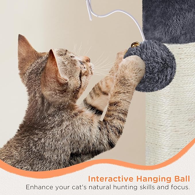 Yaheetech 57in Tall Cat Tree, Multi-Level Cat Tower W/Extended Platform, Padded Perch, Scratching Posts, Ball, for Indoor Large Cat Kitty as Pet Play House Activity Center