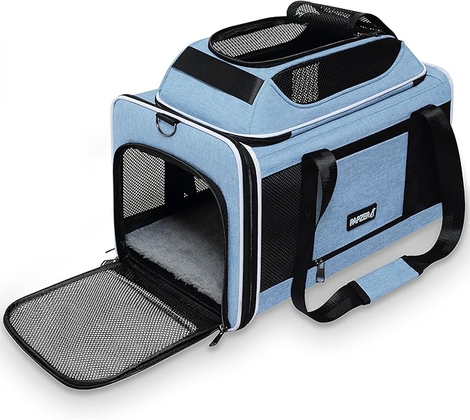 Cat Carrier Top-Expandable 18x11x11, United Delta American Airline Approved Dog Carrier, Soft Pet Carry-On Bag Underseat in Cabin, Puppy Air Travel Crate Kitten TSA Plane Carrying Case Blue
