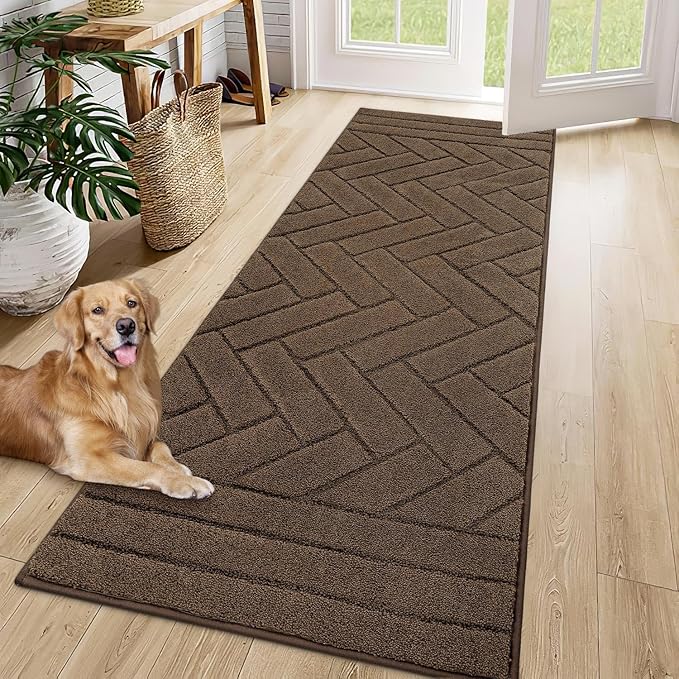 Tindbea Dog Mat for Muddy Paws,Absorbs Moisture Dirt Non-Slip Washable Mud Mat for Dogs,Soft Rubber Backing Front Inside Pet Rug for Entryway, Mud Dog Paws, Patio(24"x59",Latte)
