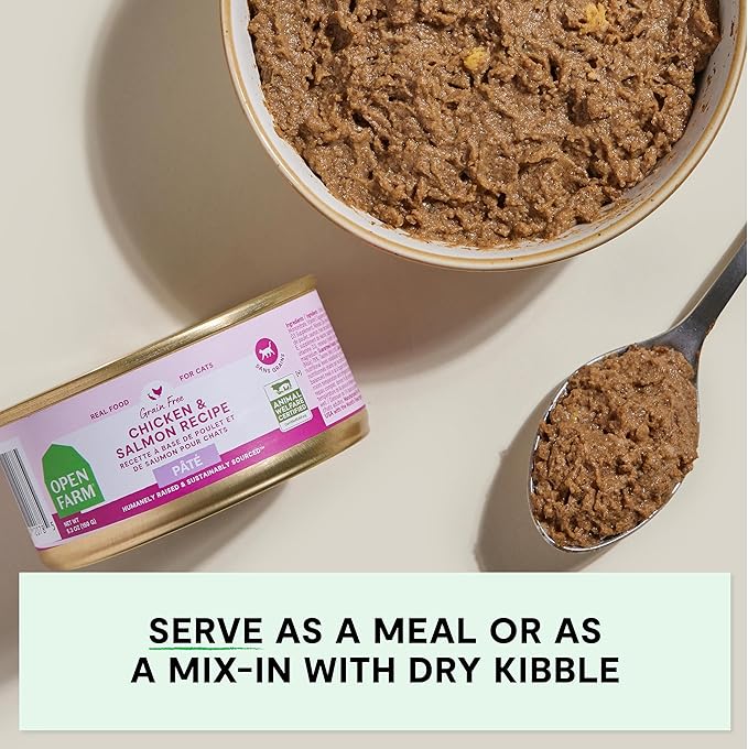 Open Farm Canned Cat Food, Paté for Complete & Balanced Nutrition, Grain-Free and Legume-Free Wet Cat Food, Chicken & Salmon Recipe, 5.3oz Cans (Case of 12)