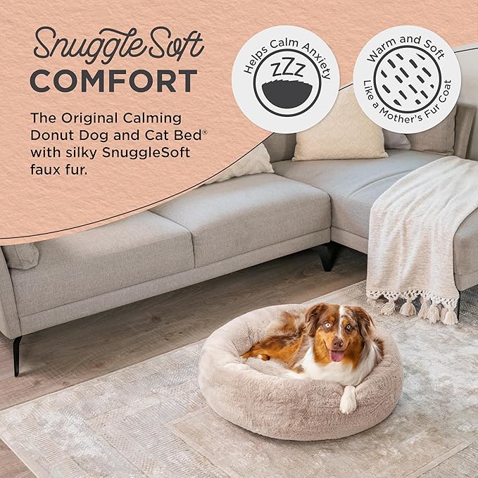 Best Friends by Sheri SnuggleSoft Faux Fur Calming Donut Bed for Dogs, Brown, Medium, 30" x 30"