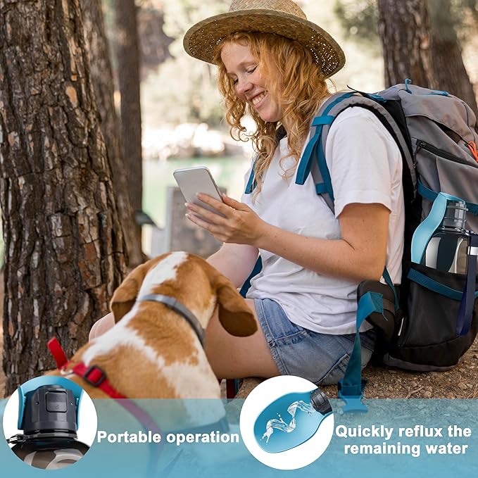 Portable Dog Water Bottle with Bowl, Leak Proof, Convenient for Walking, Hiking and Camping (Gray Blue, 27oz)
