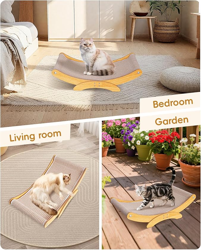 Cat Scratcher Bed for Indoor Cats - Natural Sisal Scratching Board with Sturdy Solid Wood Frame Scratch Pad, Cat Lounger/Hammock