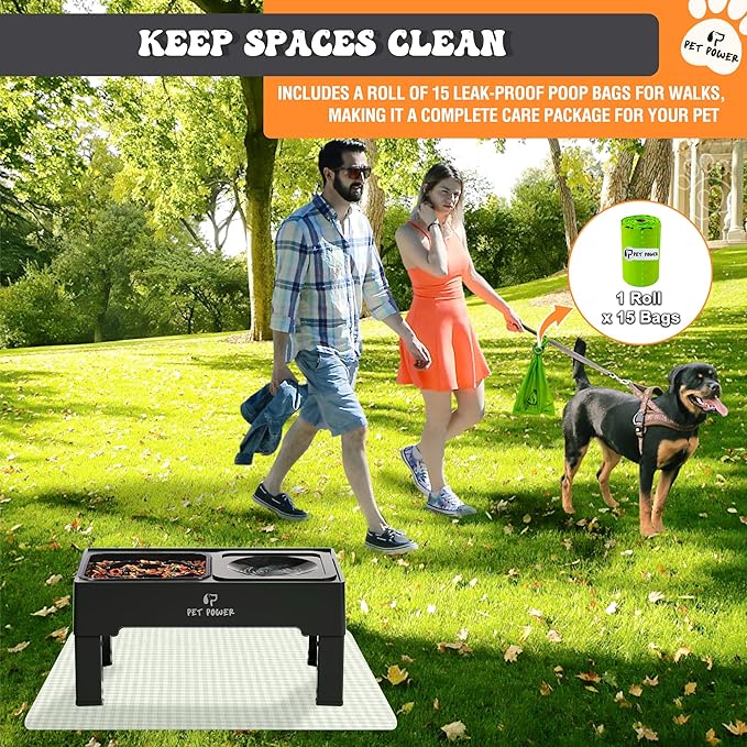 Dog Bowls Elevated, 4 Adjustable Height Raised Dogs Bowl with No-Spill Water Dish & Slow Feeder, Non-Slip Food & Water Bowl for Small Medium Large Dogs - Elevated Dog Bowls Large Breed