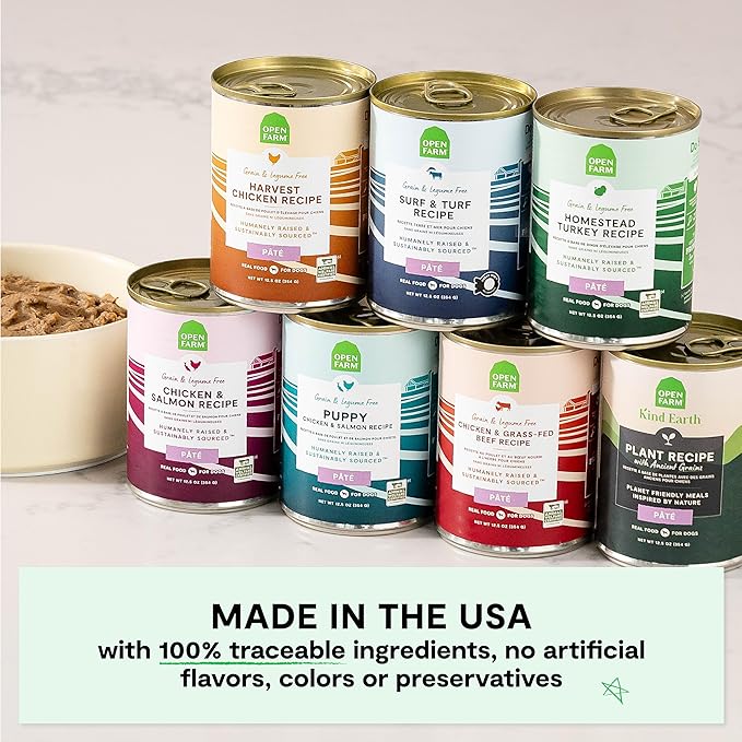 Open Farm Canned Dog Food, Paté for Complete & Balanced Nutrition, Grain-Free and Legume-Free, Homestead Turkey Recipe, 12.5oz Cans (Pack of 12)