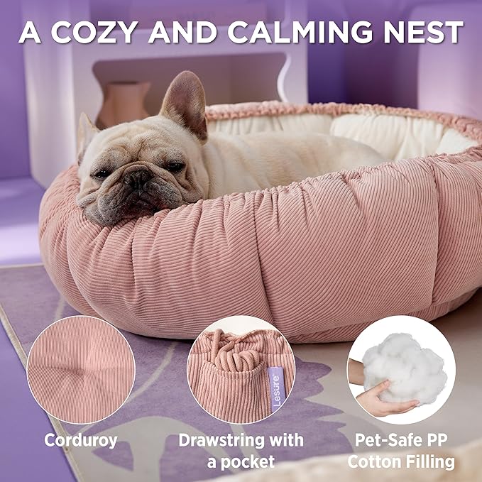 Lesure Cat Beds for Indoor Cats - Washable Cute Cat Beds with Versatile Dual-Use Design, Reversible Donut Pet Bed for Puppy and Kitten, 21x21x7 Inches