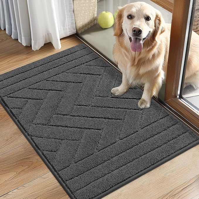 Tindbea Dog Mat for Muddy Paws 20"x31.5" Absorbs Moisture Dirt Non-Slip Washable Mud Mat for Dogs,Soft Rubber Backing Front Inside Pet Rug for Entryway, Mud Dog Paws, Patio(Charcoal)