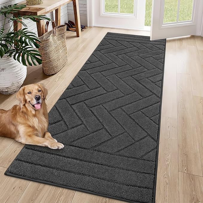 Tindbea Dog Mat for Muddy Paws,Absorbs Moisture Dirt Non-Slip Washable Mud Mat for Dogs,Soft Rubber Backing Front Inside Pet Rug for Entryway, Mud Dog Paws, Patio(24"x59",Charcoal)