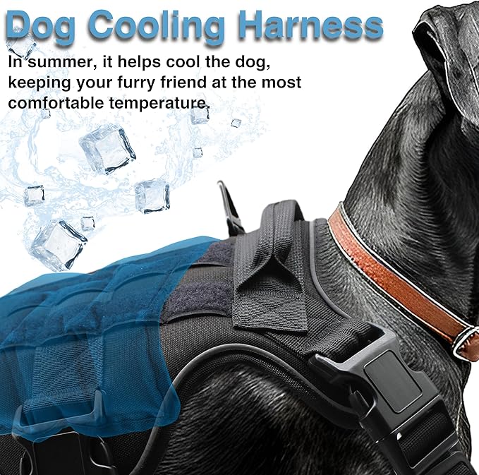 Tactical Dog Cooling Harness Vest with Gel Ice Packs, No Pull Cooling Vest for Summer, Dog Harness with Handle, Adjustable for Summer Walking Hiking Training (Brown, Medium)