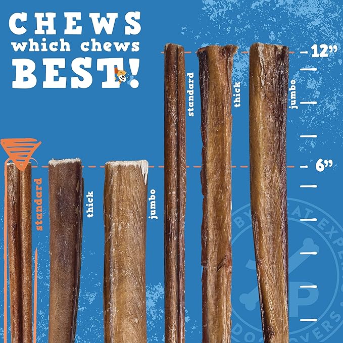 Jack&Pup 6" Bully Sticks for Dogs | Premium Odor Free Bully Sticks for Large Dogs | All Natural Beef Pizzle Sticks (6 Inch Standard, 12 Pack)