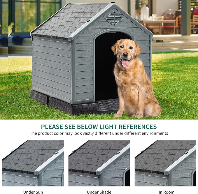 YITAHOME Large Plastic Dog House Outdoor Indoor Doghouse Puppy Shelter Water Resistant Easy Assembly Sturdy Dog Kennel with Air Vents and Elevated Floor