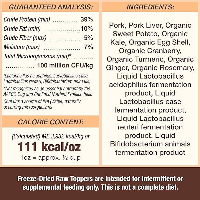 Primal Dog Food Toppers & Cat Food Toppers, Cupboard Cuts, Grain Free Meal Mixers with Probiotics, Raw Freeze Dried Dog Treats & Cat Treats, Great for Training (Pork, 18 oz)