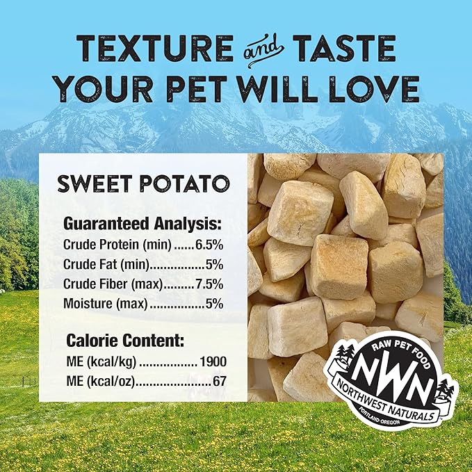 Northwest Naturals Raw Rewards Freeze-Dried Sweet Potato Treats for Dogs and Cats - Bite-Sized Pieces - Healthy, 1 Ingredient, Human Grade Ingredients, All Natural, Made in USA, 2 Oz (Pack of 3)