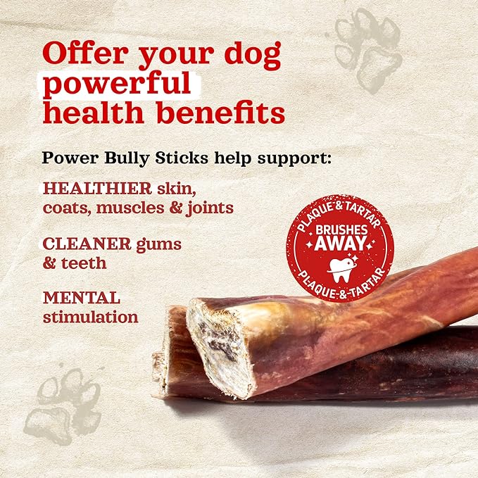 Natural Farm Power Bully Sticks Dog Chews (6”,15-Pack), 2-in-1 Power Chews: Premium Beef Cheek Wrapped in Beef Pizzle, Long-Lasting, Great Dog Dental Treats for Small, Medium & Large Dogs