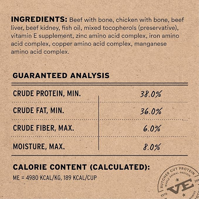 Vital Essentials Freeze-Dried Raw Beef & Chicken Meal or Mixer Cat Food Soft Nibs | 99% Beef, Chicken, Organs & Bone | 12 oz