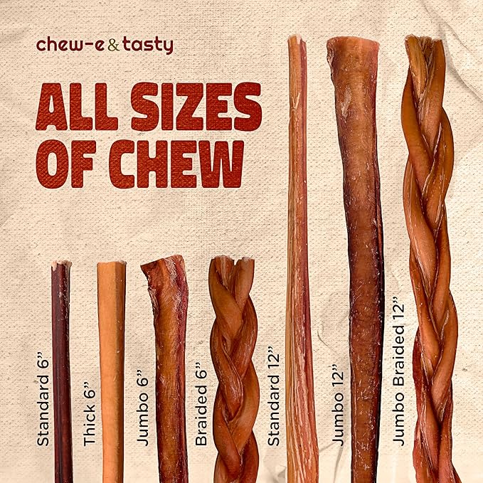 chew-e&tasty Braided 4-5" Bully Sticks Odor Free Long Lasting 100% Beef Chews- Made & Packaged at Food-Grade Facility - High Protein Low Fat Dental Treats