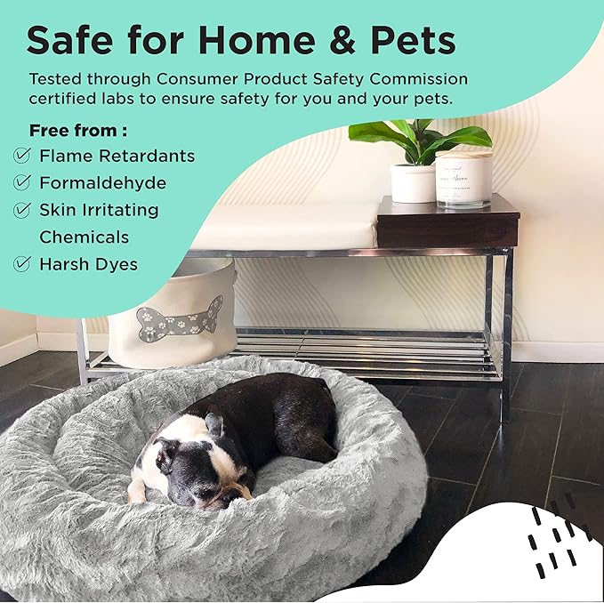 Best Friends by Sheri Bundle Set The Original Calming Lux Donut Cuddler Cat and Dog Bed + Pet Throw Blanket Gray Large 36" x 36"