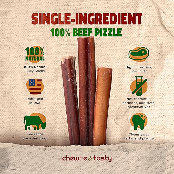 chew-e&tasty 12" Jumbo Braided Bully Sticks Odor Free Long Lasting Beef Chews- Made & Packaged at Food-Grade Facility High Protein Dental Treats