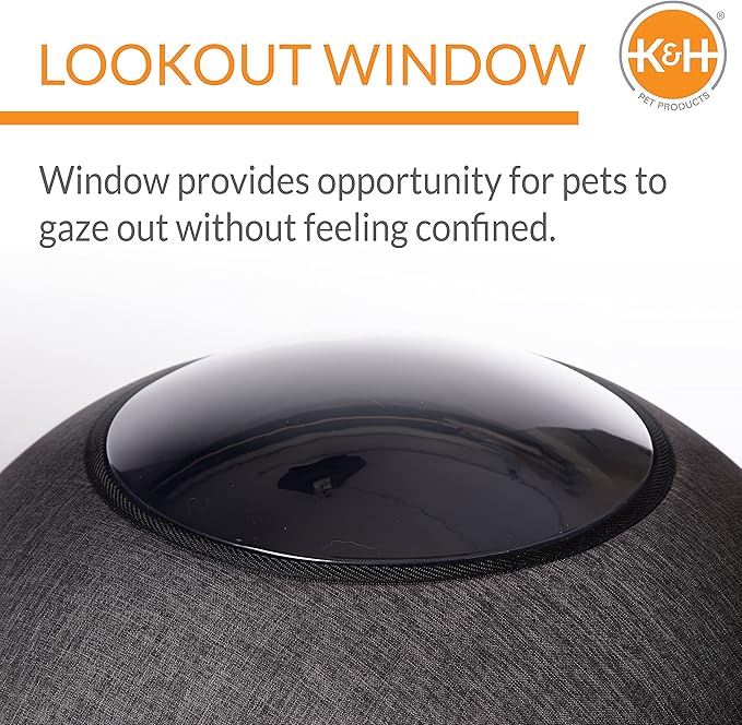 K&H Pet Products Thermo Lookout Pod Indoor Heated Cat Bed for Large Cats, Heated Cat Cave, Thermal Cat Mat Hideaway for Small or Large Cats and Kittens - Classy Gray 22 Inches