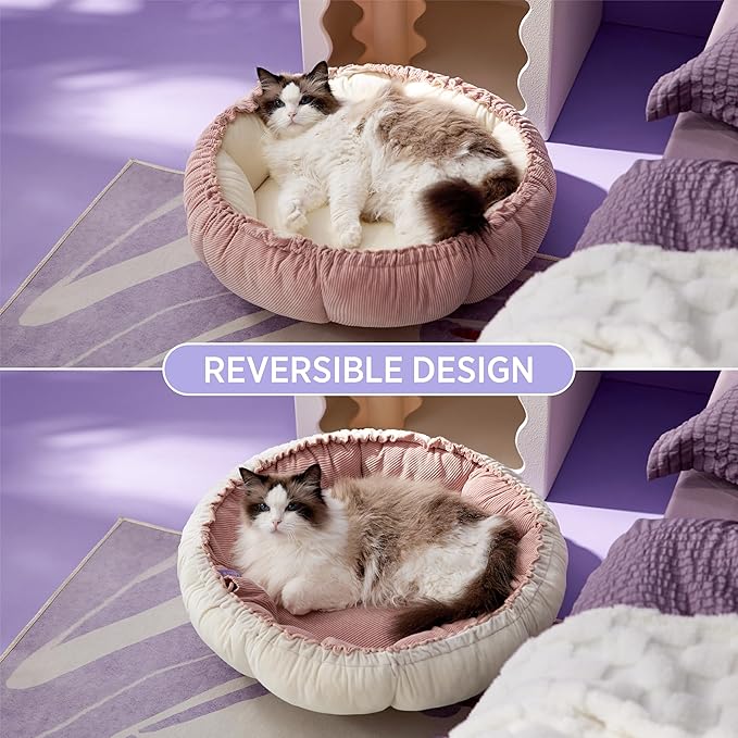 Lesure Cat Beds for Indoor Cats - Washable Cute Cat Beds with Versatile Dual-Use Design, Reversible Donut Pet Bed for Puppy and Kitten, 21x21x7 Inches
